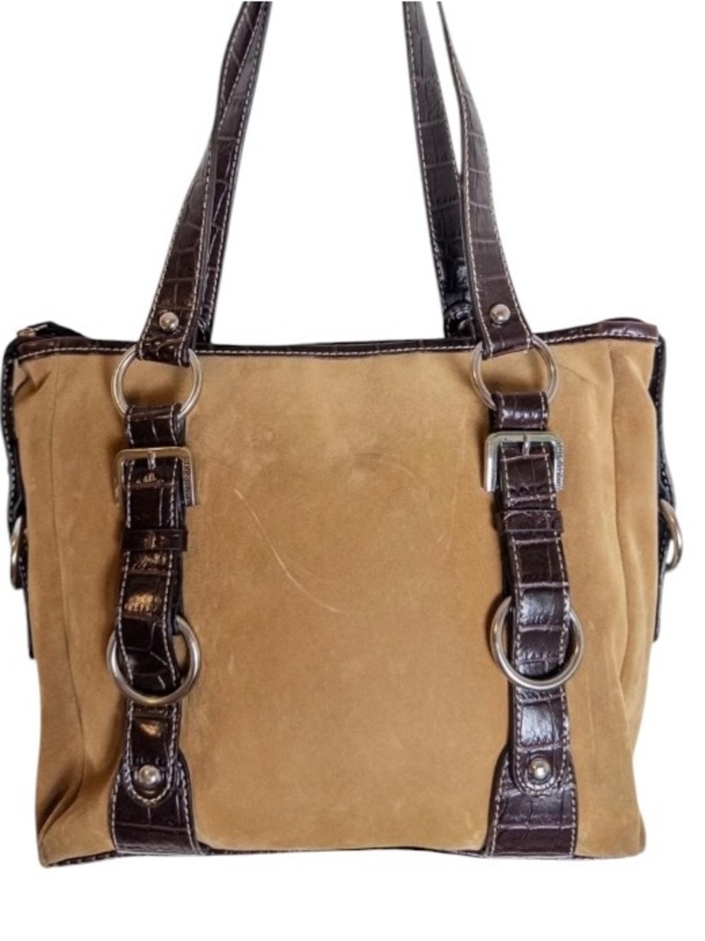 Y2K Franco Sarto Suede Gator Embossed Shoulder Bag Brown Tote - Picture 4 of 11